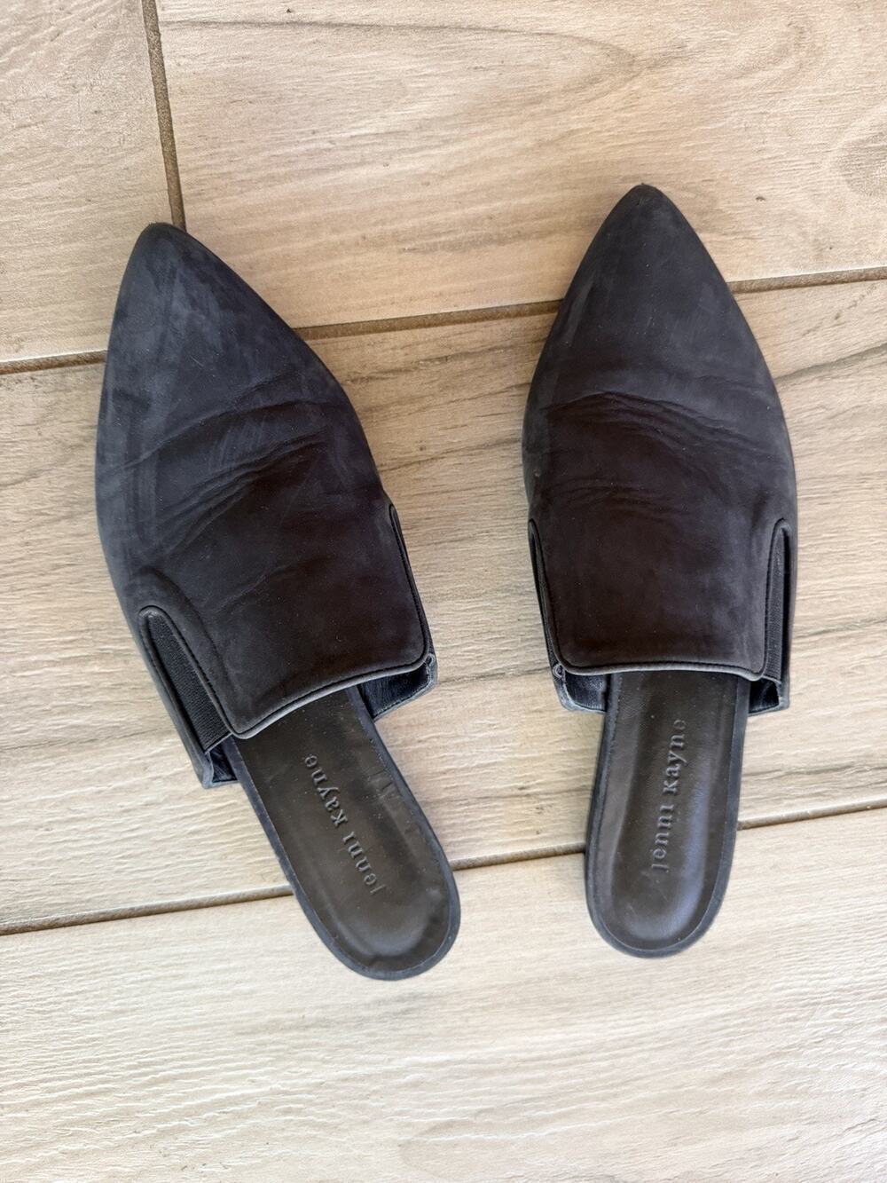 Jenni Kayne Sandals Womens Size 10 Gray Black Suede Mules Slip On Flats